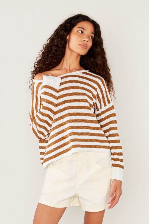 Blusa Tricot Manga Longa Listra - Listra Off/Mostarda