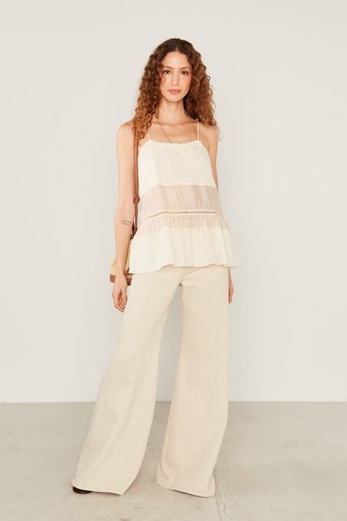 Blusa Casual Alça Renda - Natural