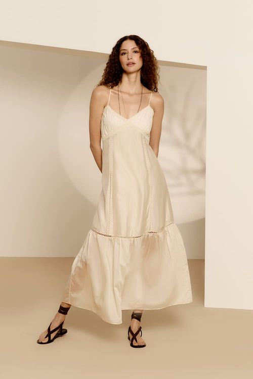Vestido Casual Alça Renda - Natural