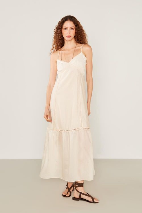 Vestido Casual Alça Renda - Natural