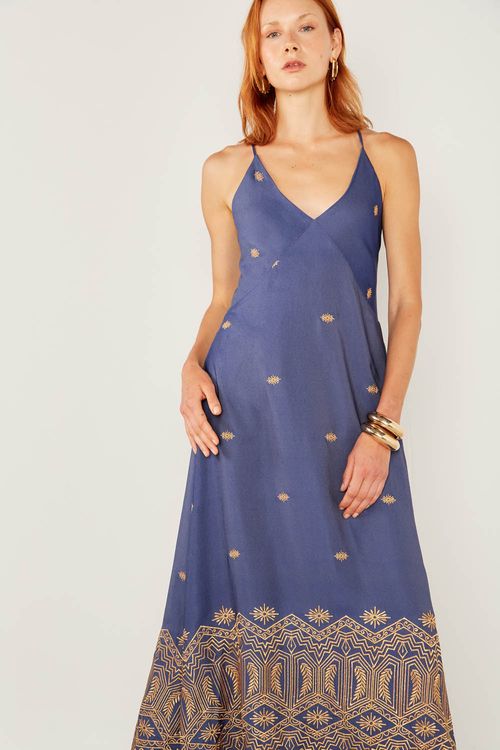 Vestido Casual Bordado Stopper - Jeans