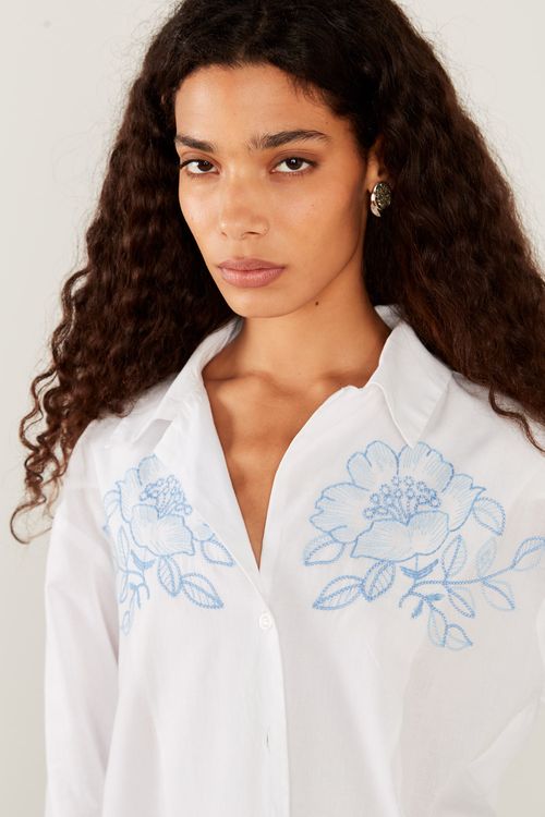 Camisa Casual Bordada - Branco
