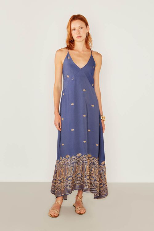 Vestido Casual Bordado Stopper - Jeans
