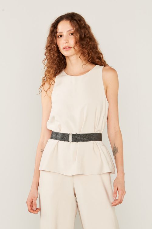 Macacão Casual Sem Alça Cinto - Creme