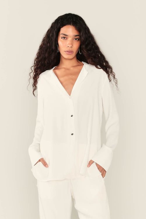 Camisa Alongada Recorte - Off White