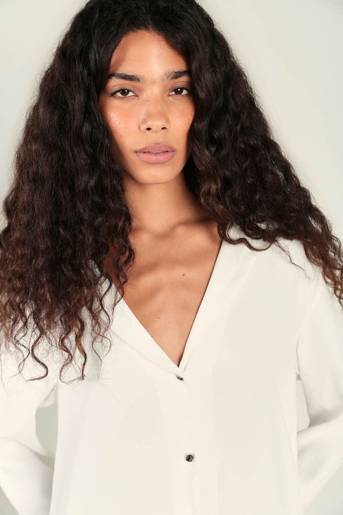 Camisa Alongada Recorte - Off White