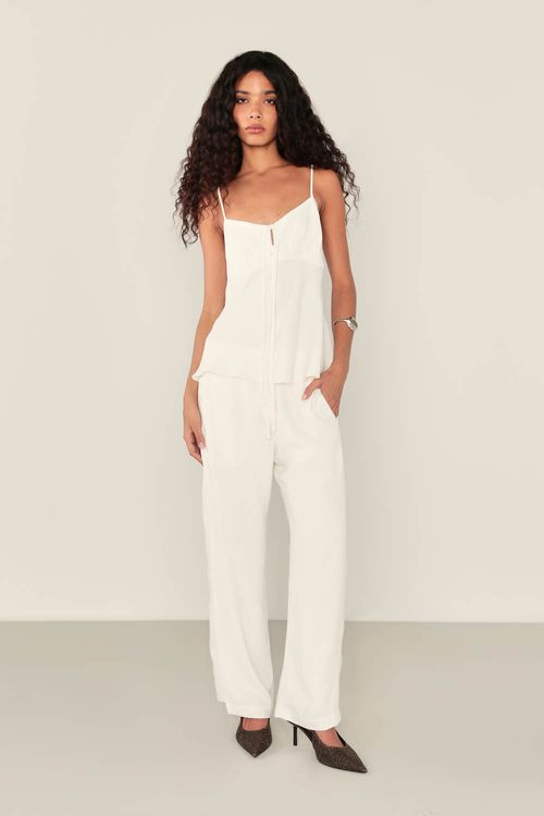 Calça Alfaiataria Detalhe Acetinado - Off White