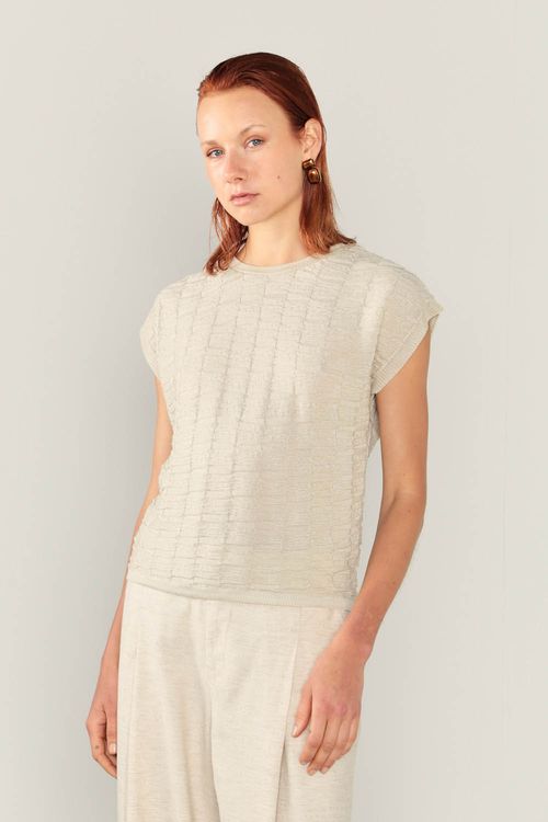 Blusa Tricô Retângulos - Off White
