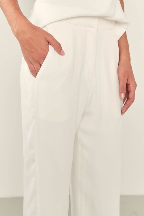 Calça Alfaiataria Detalhe Acetinado - Off White