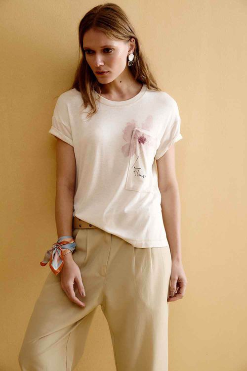 Camiseta Malha Localizada Fleur - Off White