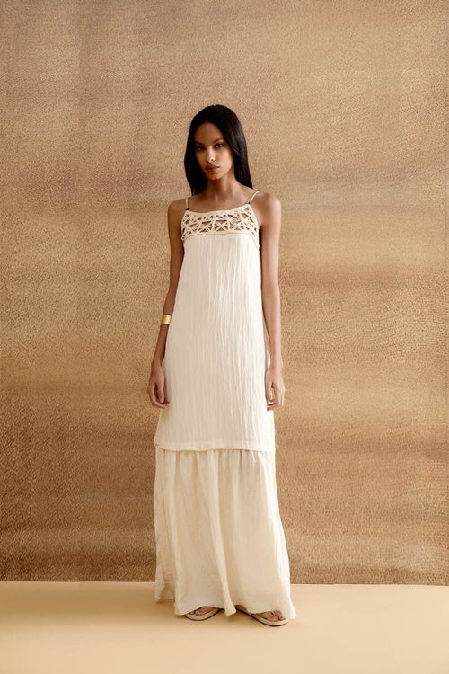 Vestido Casual Macramê - Areia