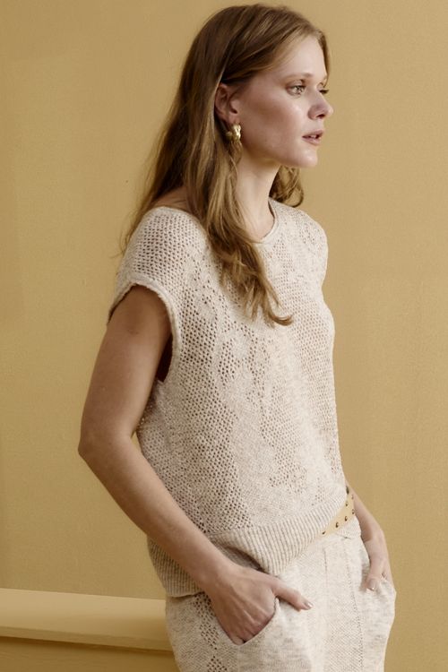Blusa Tricô Jacquard - Areia