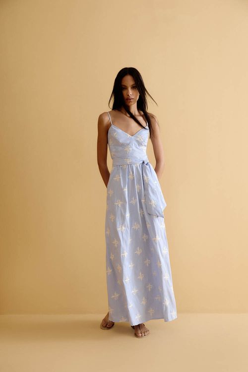 Vestido Casual Listrado Bordado - Listra/Bordado