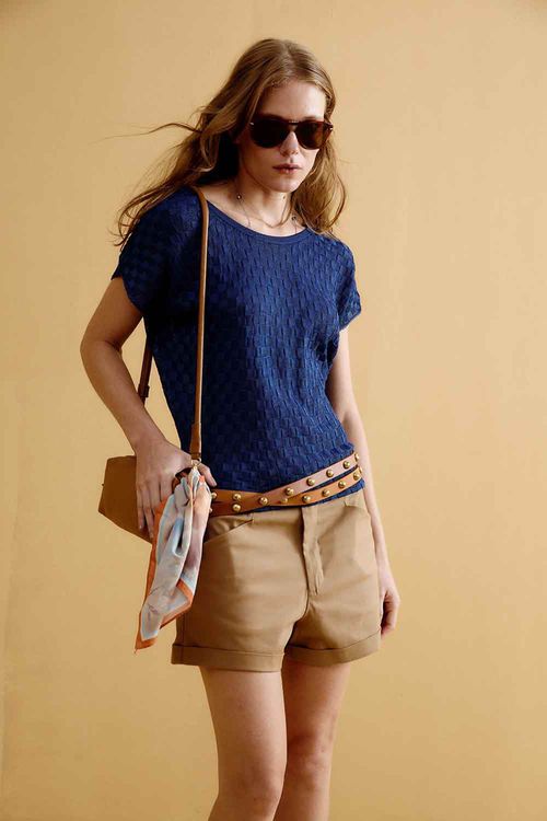 Blusa Tricô Quadradinhos - Azul Vibrante