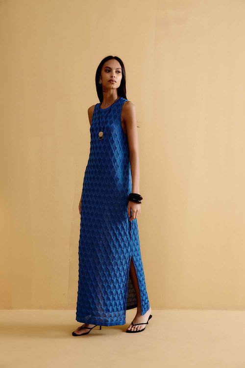 Vestido Tricô Regata - Azul Vibrante