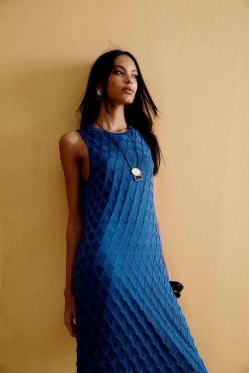 Vestido Tricô Regata - Azul Vibrante