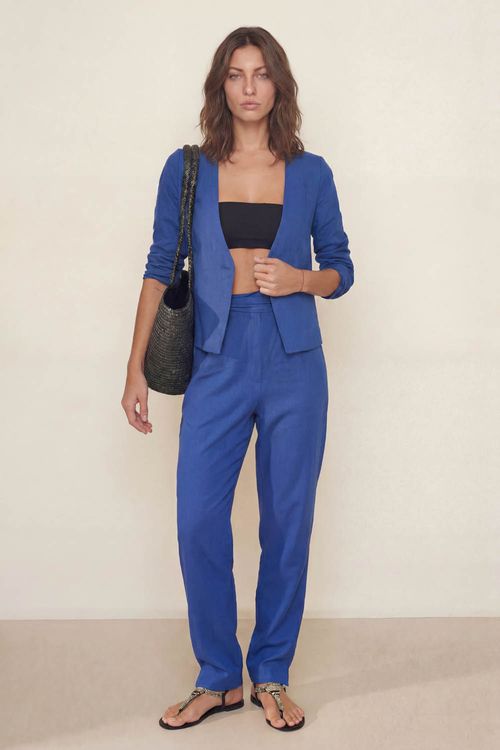 Calça Casual Linho Elástico - Azul Vibrante